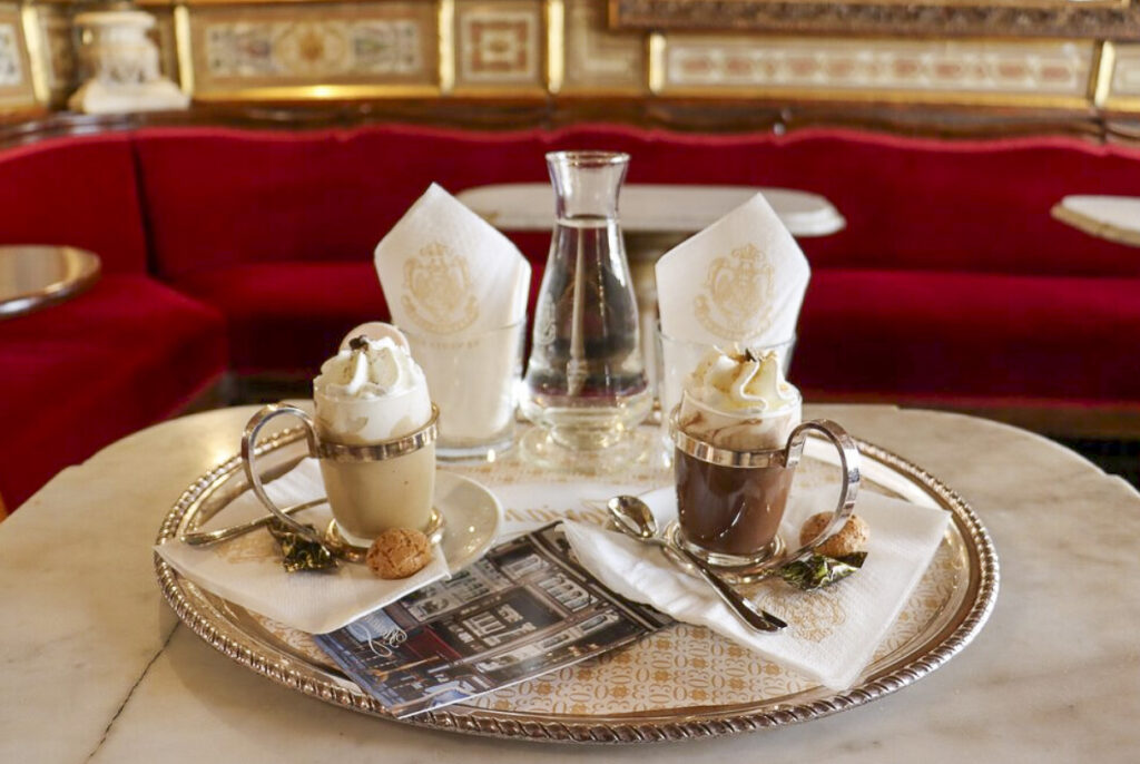 In winter in Venice, hot chocolate is often a tasty treat. Venice in Winter can be delightful.