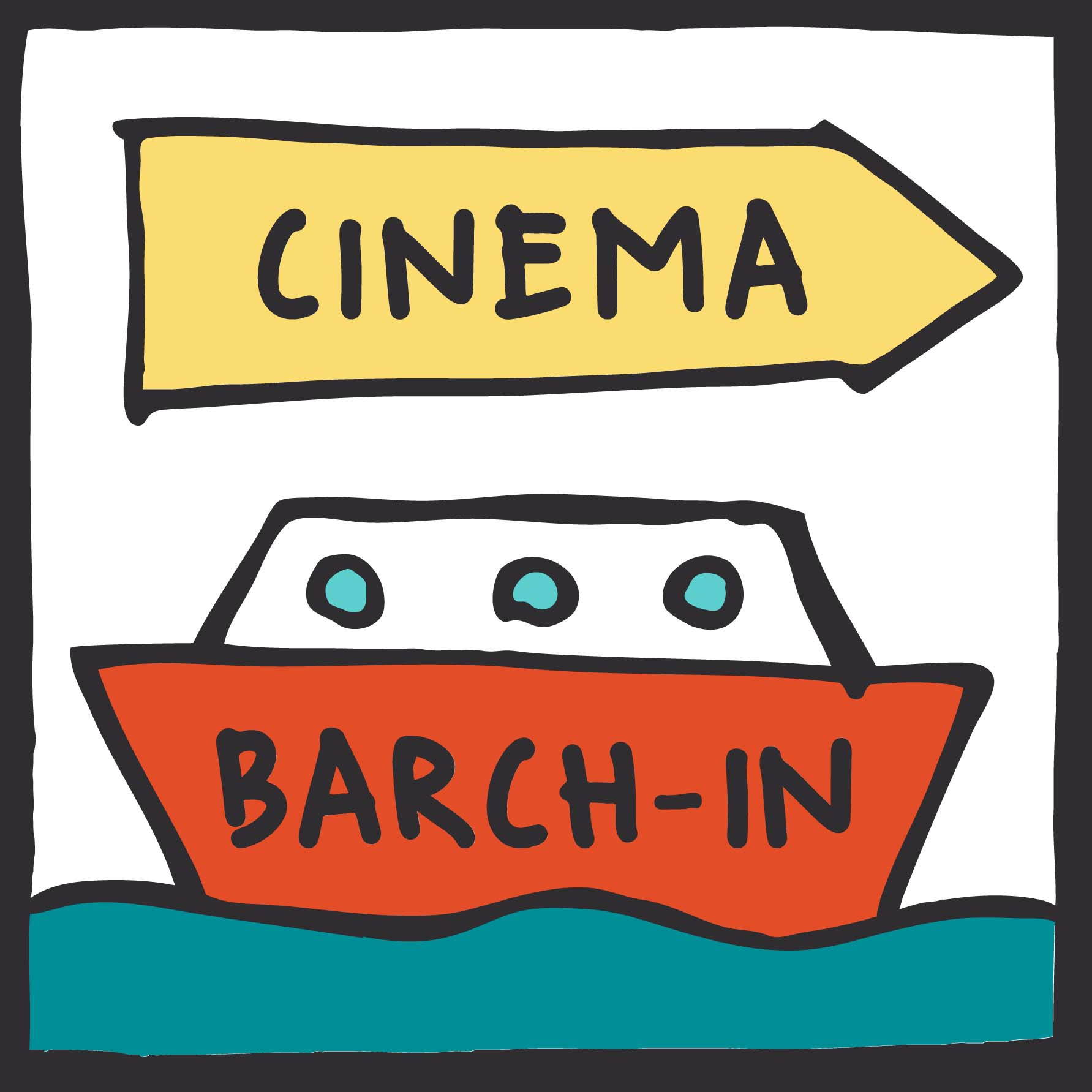 Cinema Barch-in in Venedig im Sommer; Barchin-Autokino auf dem Wasser