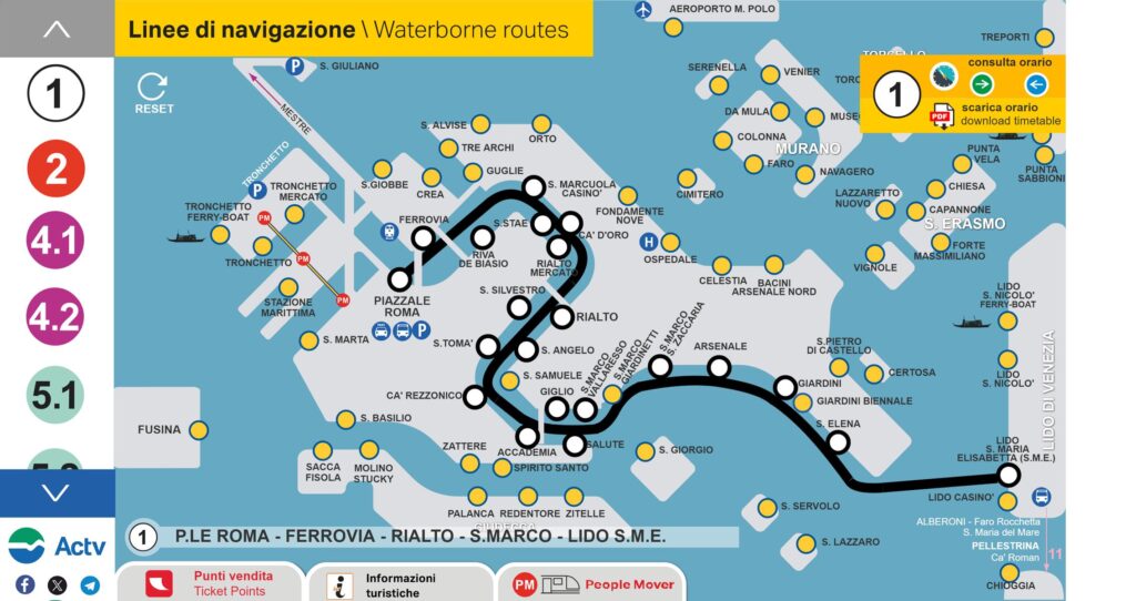 Vaporetto-Netz von Venedig - Interaktive Karte 2024